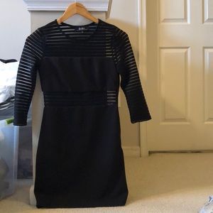 Black long sleeve dress with striped sheer mesh